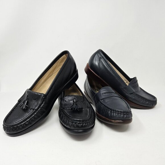 2 Pair SAS Womens Size 5M Black & Navy Blue Tripad Comfort Loafers Shoes Slip On - Picture 1 of 16